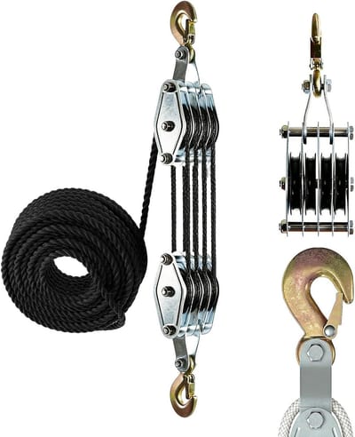 Hijsgereedschap - Touwkatrol - Zware Lasten Hefen - 2000 kg Capaciteit - 20m Touw - Zilverkleurig