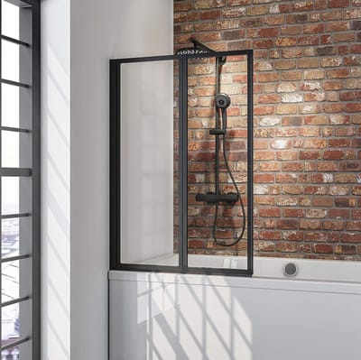 Schulte badwand 2-delig - 87 x 121 cm - zwarte profiel - transparant veiligheidsglas