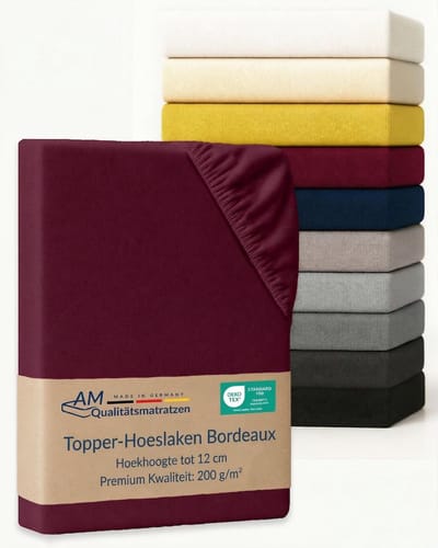 AM Qualitätsmatratzen Premium hoeslaken 70 x 180 cm topper (200gsm) in Bordeaux - Made in Germany - OEKO TEX gecertificeerd topper hoeslaken - Jersey hoeslaken - Fitted Sheets
