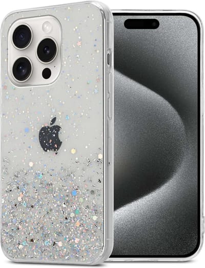 Cadorabo Hoesje geschikt voor Apple iPhone 15 PRO in Transparant met Glitter - Beschermhoes van flexibel TPU silicone met fonkelende glitters Case Cover Etui