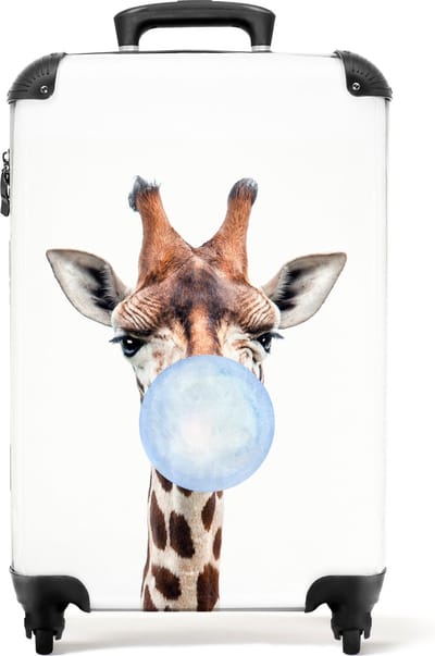 NoBoringSuitcases.com® - Kinderkoffer giraffe met kauwgom - Kindertrolley - Handbagage koffer lichtgewicht - Reiskoffer trolley kinderen - Rolkoffer met wieltjes - Past binnen 55x40x20 en 55x35x25