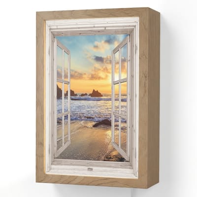 Wandlamp 20x30 cm - Oplaadbaar - Strand - Doorkijk - Zonsondergang - Landschap - Zee - Natuur - Wandlampen binnen woonkamer - Slaapkamer lamp met kabel - Decoratieve nachtlamp - Vloerlamp snoer