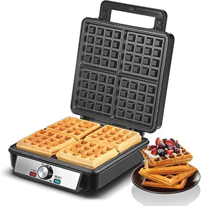 Wafelijzer - Wafelmaker - Lekkere Wafels Maken - 4 Dikke Wafels Tegelijk - 1200 Watt - Zwart
