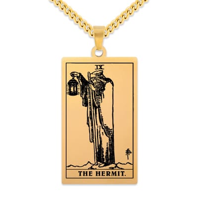 Tarot Ketting IX: De Heremiet / The Hermit - Goudkleurig Stainless Steel - Grote Arcana uit Rider-Waite Geïnspireerd - 60cm - Pax Amare