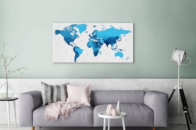 Wereldkaart blauwe kleuren canvas | Wereldkaart Canvas Schilderij 100x50 cm