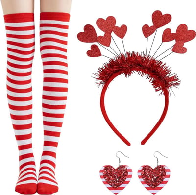 Carnaval kostuum set met haarwreath, sokken, hartbril en oorbellen voor dames - Rode en witte outfit voor Carnaval en Fasching in Keulen