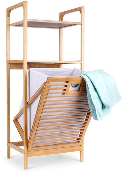 Badkamerrek met Wasmand Bamboe 39,5x30x49 cm - Badkamer Rek - Opbergrek