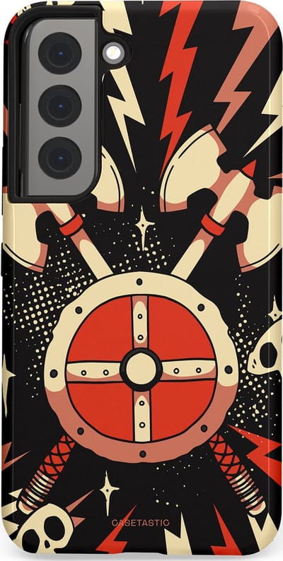 Casetastic Hoesje Geschikt voor Samsung S22 - Stijlvolle Beschermende Duo-layer Case - Zwart Rood Viking