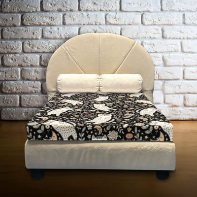 New Bed Furniture Huisdierbed met Archy Hoofdbord & Hoogwaardige Memory Foam Orthopedische Vulling, Katten Bloemen Maan , Kussenhoes, Comfortabele Kwaliteitsmatras, Kattenmand , Kattenhuis , Cadeau voor Huisdierliefhebbers 55 cm B x 70 cm L
