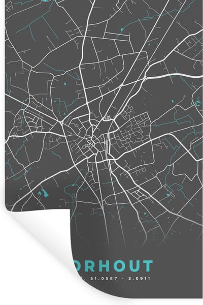 Muurstickers - Sticker Folie - Stadskaart – Grijs - Kaart – Torhout – België – Plattegrond - 20x30 cm - Plakfolie - Muurstickers Kinderkamer - Zelfklevend Behang - Zelfklevend behangpapier - Stickerfolie