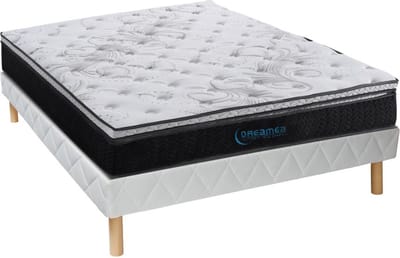Vente-unique Set bedbodem + hybride matras met pocketveren en geïntegreerd dekhybride matras GAMIANI van DREAMEA - 35 cm dik - 160 x 200 cm