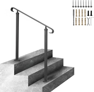 Smeedijzeren Handrail voor 1-2 Trappen, Instelbare Buiten Trapleuning, Zwarte Overgangs Handrail voor Beton Of Houten Trappen Met Installatieset
