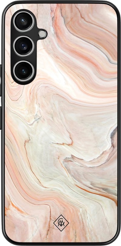 Casimoda® hoesje - Geschikt voor Samsung Galaxy S23 FE - Marmer Waves - Zwart TPU Backcover - Water - Bruin/beige