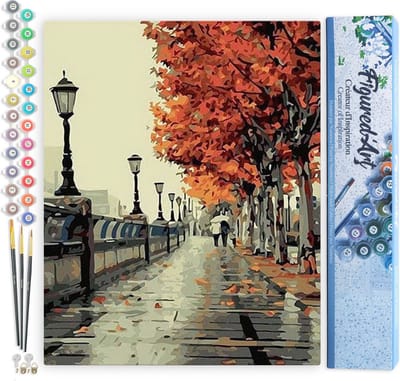 Figured'Art Schilderen op Nummer Volwassenen canvas Herfstkleuren in Parijs - Handwerk acrylverf Kit DIY Compleet - 40x50cm zonder frame