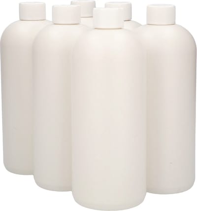 6 x Gerecyclede Plastic Fles 1000 ml Kindveiligedop wit - Rond- Gerecycled HDPE Kunststof - Onbreekbaar - ca. 70% minder Co2 uitstoot door gerecycled materiaal - 6 stuks