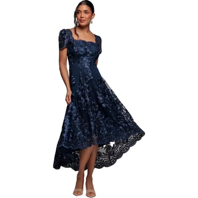 Asymmetrische Midi Strak Lacedress met Festonnekraag Dames Goddiva