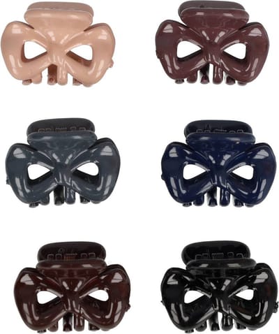 Haarsoires Haarspeld Haarklemmen 3cm – Strikvorm – Bruin Roze Grijs Blauw Zwart – Set van 6 - Haarclip Klem - Hair Claw - voor Opsteken Haar - Hair Clip - Decoratieve Haaraccessoire