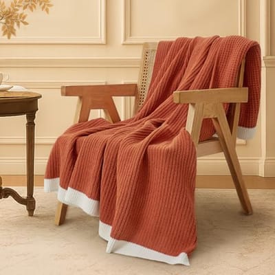 Zachte Chenille Wafel Deken voor Bank - Omkeerbare Decoratieve Gooi Deken voor Woonkamer, Bed of Bank - Burnt Orange - 50x60 Inch