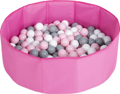 Selonis Opvouwbaar ballenbad voor kinderen met 100 plastic ballen ∅6cm - 80x23cm Ballenbad baby - Speelbad - Ballenbak kinderen rond - Kunststof ballen - Roze: Wit Grijs Poederroze