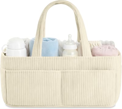 Organiser voor luiers en babybenodigdheden, draagbare caddy met vakken voor vochtige doekjes en verzorging, crème kleur