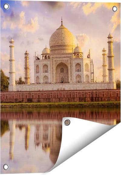 Gards Tuinposter Taj Mahal bij het Water in India - 40x50 cm - Tuindoek - Tuindecoratie - Wanddecoratie buiten - Tuinschilderij