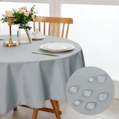 Famanu - Zilvergrijs tafelkleed, rond, 140 cm, vlekbescherming, afwasbaar, waterdicht, tafelkleed voor eetkamer, tuin, feest, bruiloften of thuis