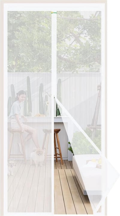 veilig voor katten, deurgordijn, balkon, magnetisch gordijn, insectenbescherming, vliegenbescherming met verbreed plakband, 100 x 210 cm, wit