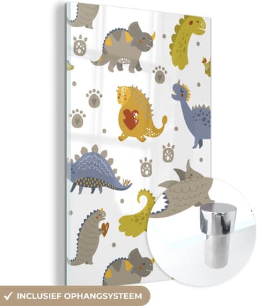 MuchoWow® Glasschilderij 120x180 cm - Schilderij acrylglas - Dinosaurus - Kinderen - Design - Jongens - Meisjes - Kinderen - Foto op glas - Schilderijen
