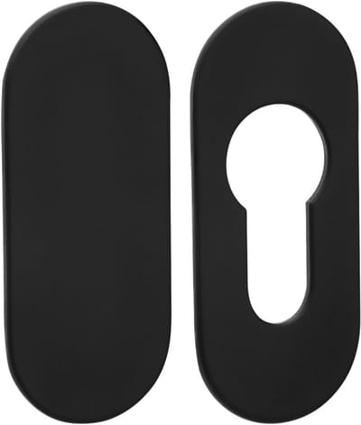 SOTECH Set van twee kleefrozetten, ovaal, 65 x 28 x 2 mm (1 x profielcilinderrozet / 1 x blindrozet), roestvrij staal, zwart, met 3M VHB kleefpad, zonder boren, voor sloten met profielcilinders