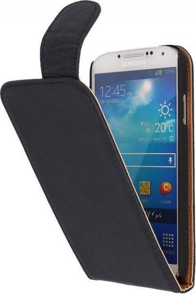 Washed Leer Classic Flipcase Hoesje - Geschikt voor Samsung Galaxy S4 i9500 Donker Blauw