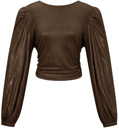 Comfortabele Gebreide Polyester Dames Top met Pofmouwen en Knoopdetail - Zwart - Maat S