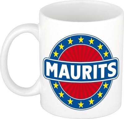 Bellatio Decorations - Maurits voornaam - koffiemok - beker - wit/blauw - 300 ml - Cadeau - Heren - Collega - Vaderdag - Verjaardag