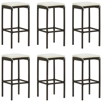 vidaXL - Barkrukken - met - kussens - 6 - st - poly - rattan - bruin