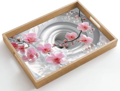 Dienblad hout 50x35 cm - Schootdienblad - Bloemen - Tunnel - Abstact - 3D effect - Borrelplank rechthoek - Plateau dienbladen