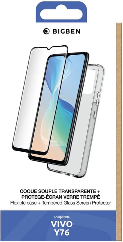 Bigben Connected, Hoesje geschikt voor Vivo Y76 5G - Set met Tempered Glass, Transparant