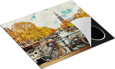 Chefcare Inductie Beschermer Amsterdamse Brug bij een Brug met Fietsen - 60x50 cm - Afdekplaat Inductie - Kookplaat Beschermer - Inductie Mat