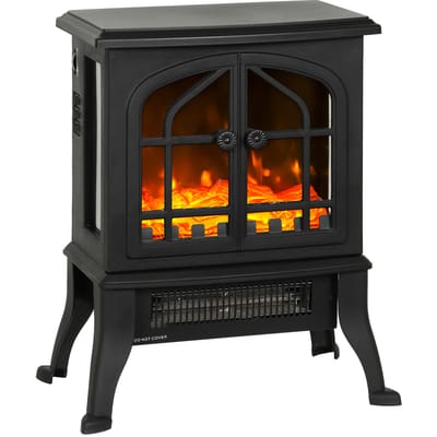 Homcom staande elektrische haard 900/1800W 3D vlameffect verstelbare thermostaat zichtbare ramen voor 15-30 ㎡     Zwart