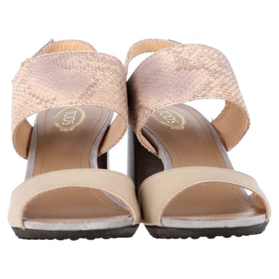 Tod's Sandalenhakken van Crèmekleurig Leer met Slangenhuidprint