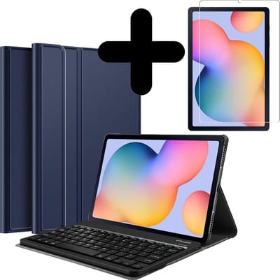 Hoes - Geschikt voor Samsung Galaxy Tab S6 Lite - Met Screenprotector - Toetsenbord Case - Keyboard Book Cover - Hoesje - Donkerblauw