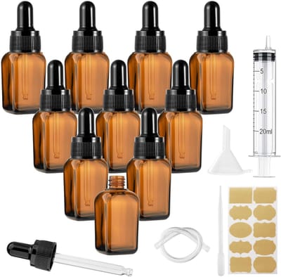 Allecto - Glazen Pipetflesjes - Herbruikbare Fles - Stabiel Vierkant Ontwerp - Bruin - Essentiële Olie - Aromatherapie - Geschikt voor Vloeistoffen...