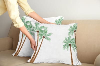 ABAKUHAUS Aloha decoratieve kussenhoes, 2-pack, modern accent, dubbelzijdige digitale print, 40x40 cm, wit groen gember