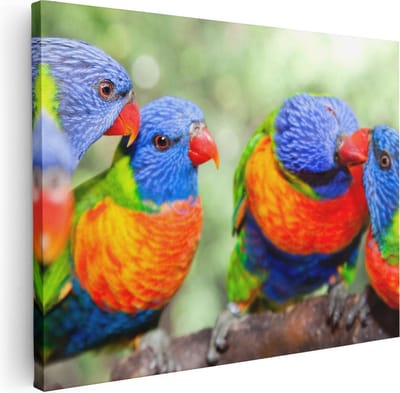 Artaza Canvas Schilderij Vogels Op Tak - 40x30 cm - Klein - Wanddecoratie Papegaaien - Muurdecoratie Dieren - Kamer Accessoires