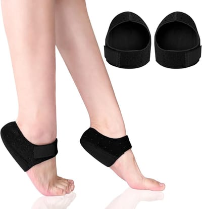 Verstelbare Siliconen Hielbeschermers voor Plantar Fasciitis, Ademend Ontwerp, Pijnverlichting voor Hielspoor en Droge Hielen, 1 Paar, Zwart, Maat S 34-39