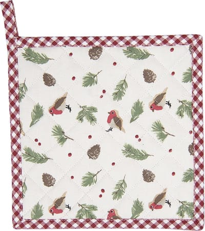 Clayre & Eef Pannenlap 20x20 cm Rood Wit Katoen Vierkant Vogeltje Afgiet Pannenlap