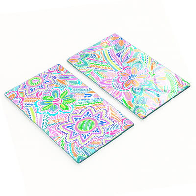 Glazen serveerplanken voor in de keuken met een grafisch bloemenpatroon, 2x30x52 cm