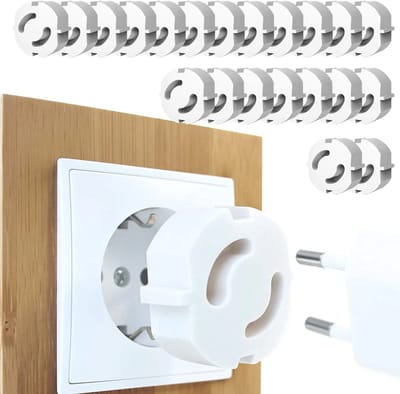 Kindveilige stopcontactafdekkingen - 24 stuks, wit, geschikt voor baby's en peuters.
