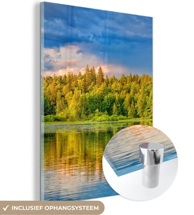MuchoWow® Glasschilderij 30x40 cm - Schilderij acrylglas - Water - Natuur - Bos - Foto op glas - Schilderijen