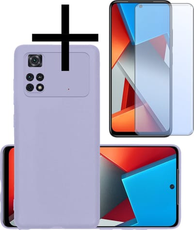 Hoesje - Met Screenprotector - Geschikt voor Xiaomi Poco X4 Pro 5G - Sterk & Shockproof - Back Cover - Siliconen Case - Telefoon Hoes - Lila