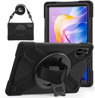 Hoes Geschikt voor Xiaomi Redmi Pad 2 - Back Cover met Handriem - 360° Draaibare Kickstand Standaard - Beschermhoes Zwart