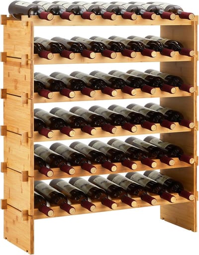 Wijnrek Bamboe - Voor 48 Flessen - 6 Lagen - Modulair & Stapelbaar - Natuurlijke Uitstraling - Flessenrek voor Wijnkelder, Keuken of Bar